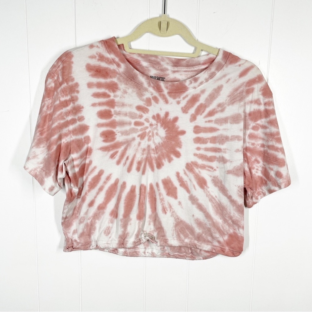 VS Pink tie dyed Short Sleeve Crop Top Drawstring Medium